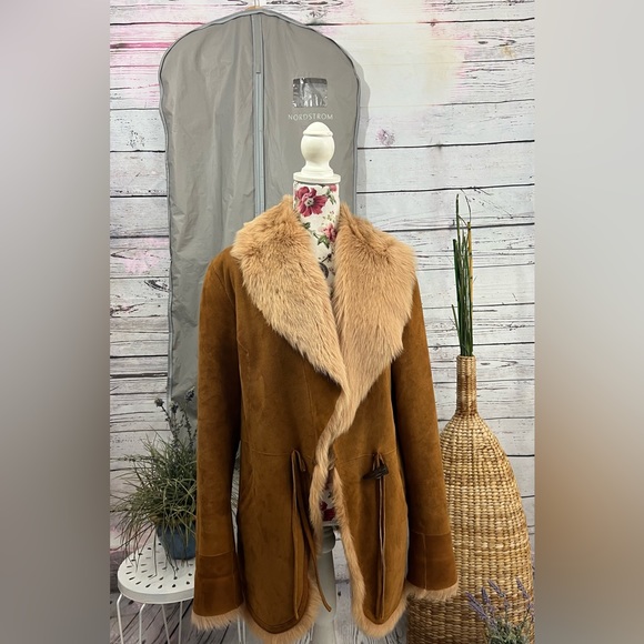 Blue Duck Shearling Jacket w/Fox Collar and Cuffs Size L (REVERSIBLE!!) - Picture 8 of 12